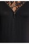 Women's Lace and Zipper Collar Short Sleeve Collar with Guipure Detail Stylish Tshirt Blouse - 4