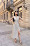 Puantated Dress with Neck Tie and Slit - 3
