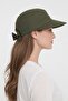 Women's Khaki Green Wide Brim Summer Hat |   Adjustable Visor Cap with Bow Detail - 4