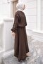 Brown Elastic Sleeve Zippered Jacket Skirt Set - 4