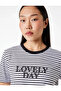 Cotton Short Sleeve Crew Neck Printed Striped T-Shirt - 2