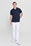 Non-Curling Pique Polo Collar Men's Prussian Navy Blue T-Shirt - 4