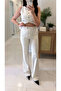 Dlvin Golf Ecru Metal Button Detailed Striped Vest and Pants Set - 5