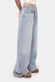 Women's Denim Color 4S6-3 Mega Baggy Fit Belt Detailed Loose Fit Denim Jeans - 8