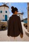 Women's Dark Brown Textured Oversized Comfortable Fit Loose Shirt with Tassels - 3