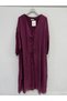 Italian Burgundy Collar Gathered Fold Long Sleeve Lined Long Silk Dress 38 - 44 Size - 2