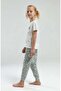 Girl's Striped Pajama Set 9-15 Years Ecru - Khaki - 3