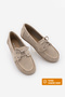 Women's Genuine Leather Loafer Masculine Lace-Up Hole Look Casual Shoes Matrin Beige Suede