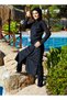 Fully Covered Zippered Mesh Hooded Detailed Long Model Hijab Swimsuit - 3