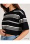Black Standard Fit Regular Cut Crew Neck Short Sleeve Striped Women's T-Shirt Blouse - 4