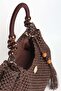 Bitter Brown Color Straw Knitted Beach Bag with Wooden Bead Detail 1120 - 5