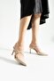 Beige Nude Cross-Strap Detailed Pointed Toe Thin High Heel Evening Dress Shoes 7 cm Heel - 2