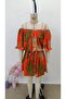 Women's open shoulder, madonna collar, belted waist, patterned short supreme jumpsuit - 6