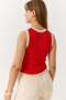 Women's Beige Striped Crew Neck Undershirt Red - 4