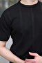 Black Regular Fit Crew Neck Ribbed Knitwear Men's T-Shirt E7490 - 2
