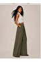 Women's Khaki High-Waisted Double-Breasted Detailed Wide-Leg Trousers – Stylish & Comfortable Oversized Pants - 3