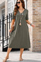 Women's V-Neck Short Sleeve Pocket Detailed Midi Length Viscose Dress - 3