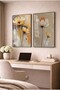 Orange and Yellow Floral Modern 2-Piece Glass Painting Set with Black Metal Frame for Home and Office - 2