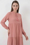 Women's T-Neck Gathered Waist Ruffled Lace-Up Viscose Powder Dress - 3