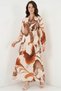 Women's Shirt Collar, Gathered Waist, Patterned Viscose Brown Hijab Dress - 3