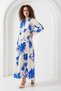 Women's Shirt Collar, Gathered Waist, Floral Patterned Viscose A.Ecru Hijab Dress - 2