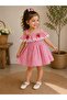 Cherry Detailed Pompom Gingham Girls' Dress - 2