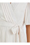 Cream Pleated Midi Dress with Tie-Belt - 4