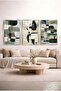 Earth Tones Geometric Patterned Boho 3-Piece Glass Painting Set - Silver Metal Framed Home and Office Painting