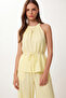 Tie-Detail Blouse Trousers Linen Set Lby0052 Light Yellow - 3