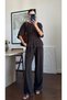 Brown Short Batwing Sleeve Waist Detailed Loose Double Suit - 0008