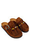 Women's Genuine Leather Brown Flat Slippers - 2