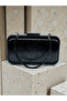 Black Patent Leather Women's Evening Bag Model, Featuring a Stone-Embellished Handle, It Offers a Stunning Aesthetic That Flawlessly Showcases Premium Elegance and Modern Design at Your Wedding, Engagement, or Graduation Events. - 5