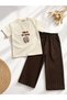 Knitwear Polo Collar White T-Shirt and Navy Blue Trousers Boy's Holiday Set - 2