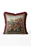 Medieval Castle Harvest Scene Fringed Throw Pillow Cover - Burgundy Tassel Tapestry Pillowcase