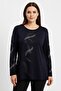Women's Navy Blue Stone Detailed Combed Cotton Blouse