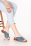 Women's Genuine Leather Short Heeled Daily Slippers Iz.23107 Blue - 6