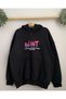 Women's Oversize Hooded Pocket Want Printed 3 Thread Cotton Hoodie Sweatshirt - Black Mariposa Secre - 3