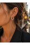 Double Face Detailed Evil Eye Beaded Hoop Earrings Light Gold Blue Stone Modern Women's Earrings - 6