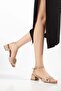 Large Size Women's Short Heeled Sandals Nude Ankle Wrap with Stone Accessory - 4