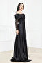 Underwire Long Satin Evening Dress - Black - 7