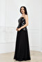Top Sequined Bottom Chiffon Long Evening Dress - Black - 6