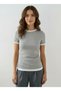 Gray Melange Contrast Couple Look T-Shirt with Drawstring Detail - 3