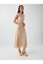 Nude Color Boat Neck Lace Midi Dress - 5