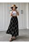 Long Elastic Waist Lined Pocketless Plaid Model Seasonal Skirt (90cm) - 4