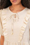Women's Tie Collar Short Sleeve Gathered Dress 2600 - Cream - 5