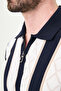 Patterned Slim Fit Polo Collar Zippered Short Sleeve Men's Knitwear T-Shirt Navy Blue - 11247.26Y - 2