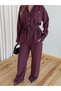 Burgundy Gold Buttoned Tencel Shirt and Trousers Set - 7313 - 2