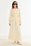 Imported Fabric Collar and Sleeve Flounce Lace-Up Chiffon Dress - 2