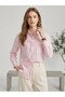 Women's Pink and White Striped Oversized Shirt with Bow Detail - 6