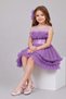 Girl's Transparent Strappy Round Neckline Skirt with Sequin Belt at the Waist Layered Tulle Fluffy Lilac Evening Dress - 4